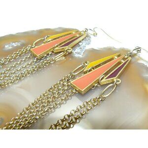 Orange, Yellow and Maroon Geometric Dangle Earrings